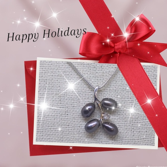 New Black Pearl Leaf Necklace - Picture 7 of 7